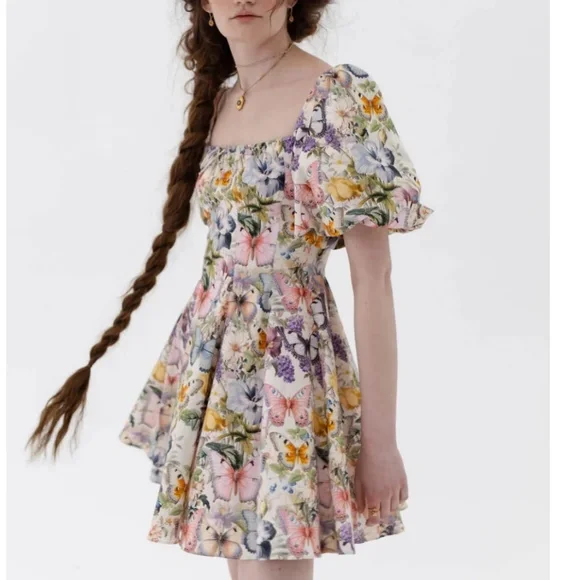 NEW Selkie The Cotton Mini Day Dress - Butterfly Botanics Print - Picture 10 of 13